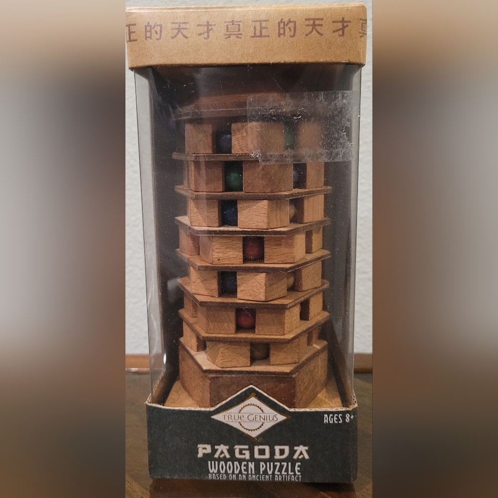 Wooden Tower Puzzle with Colored Beads